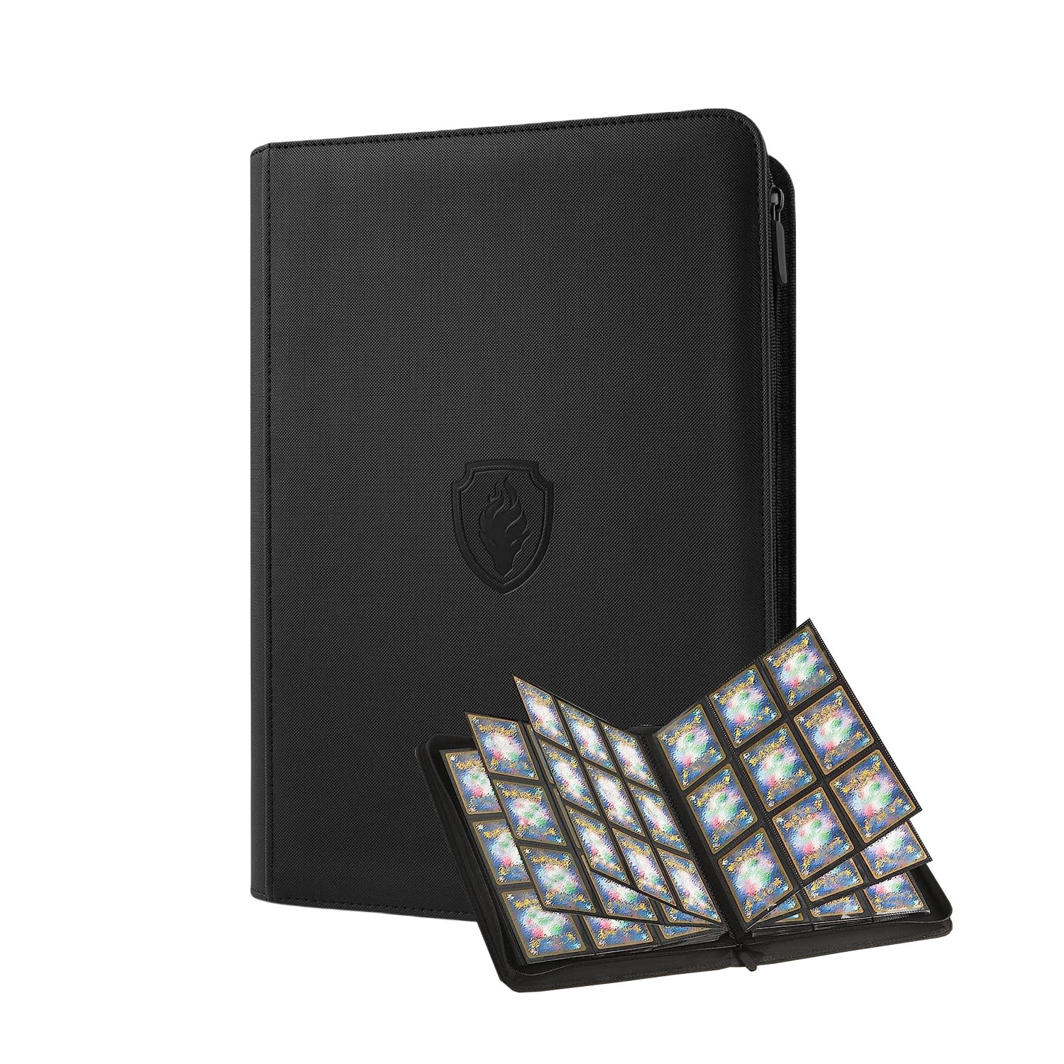 Trading Card Binder - ซองใส่การ์ดซื้อขาย9ช่องฝาปิด PU มีซิปอัลบั้มเก็บบัตรมีช่องใส่บัตรแบบบรรจุ360ด้านข้างที่แข็งแรงสำหรับใส่การ์ดเกม