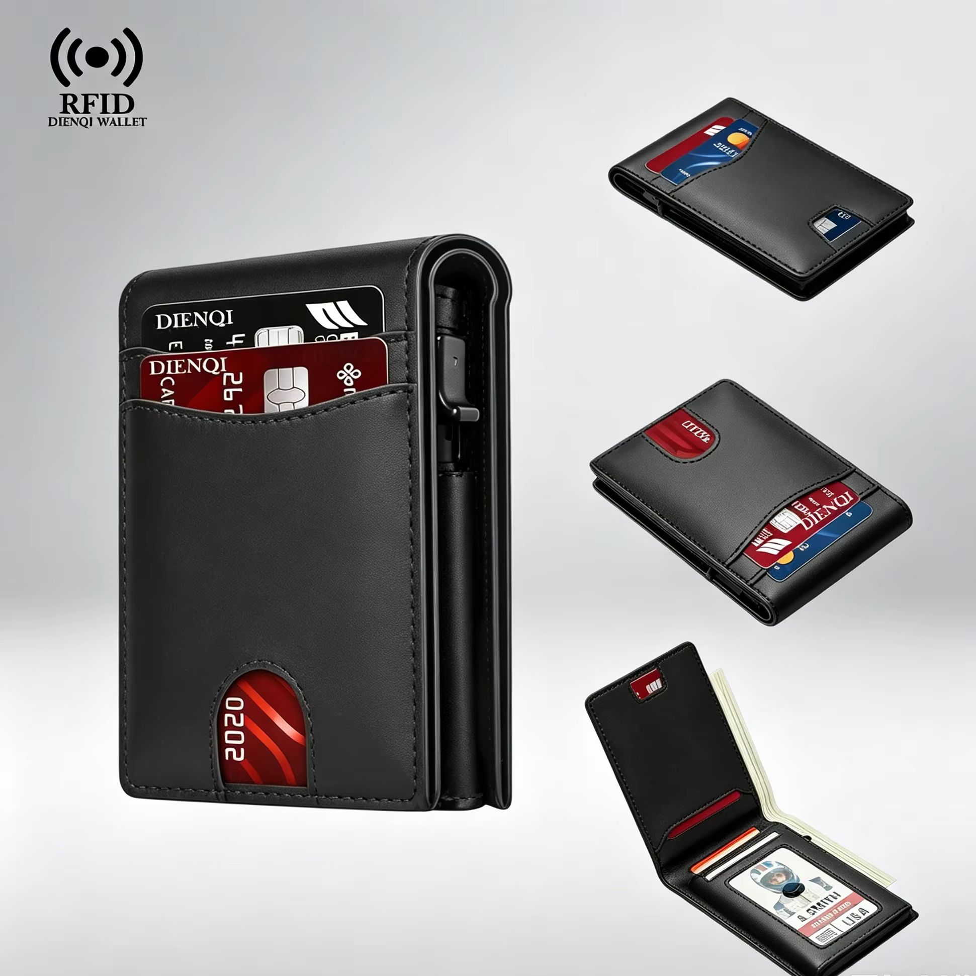 Card Top Loader - กระเป๋าสตางค์ผู้ชายแบบบางคุณภาพสูง ป้องกัน RFID สำหรับใส่บัตรเครดิตแบรนด์หรู