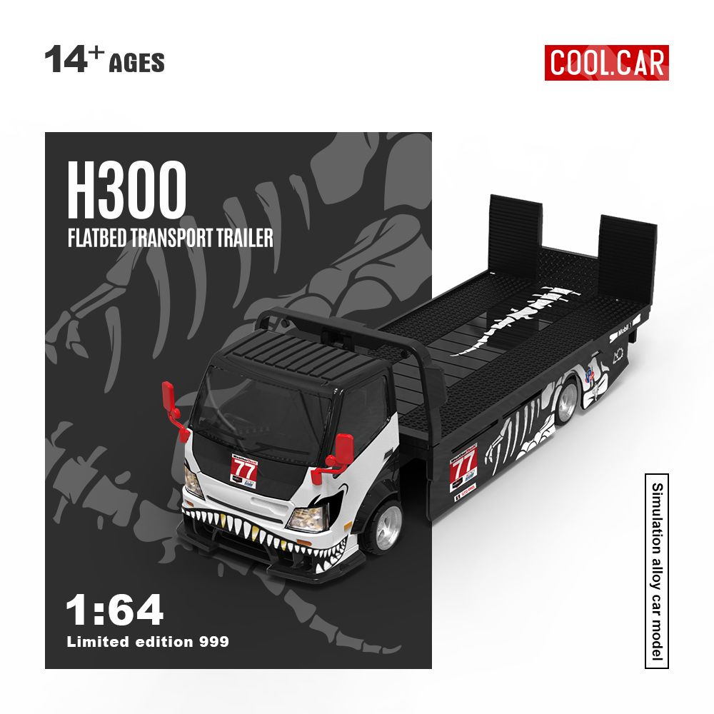 Die Cast Car 1 64 - รถโมเดลโลหะผสมจำลองแบบเคลือบสี ดราก้อน 77 พร้อมรถพ่วงบรรทุกแบบแบน H300 ขนาด
