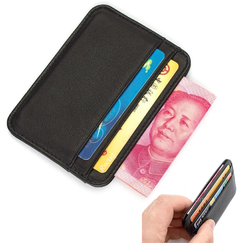Card Top Loader - ที่ใส่บัตรหนังแท้สำหรับผู้ชาย ที่ใส่บัตรเครดิต บัตรประจำตัว กระเป๋าสตางค์หนังแท้ทรงบางสีดำสำหรับผู้ชาย